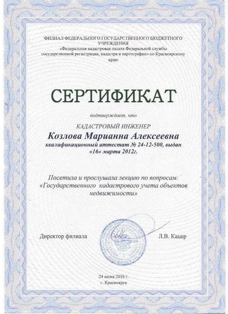 Сертификат Козловой